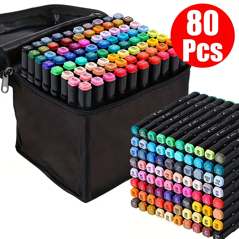 80 / 100 Colour Alcohol Markers Set – Dual Tip Art Pens with Carry Case for Drawing & Sketching-1