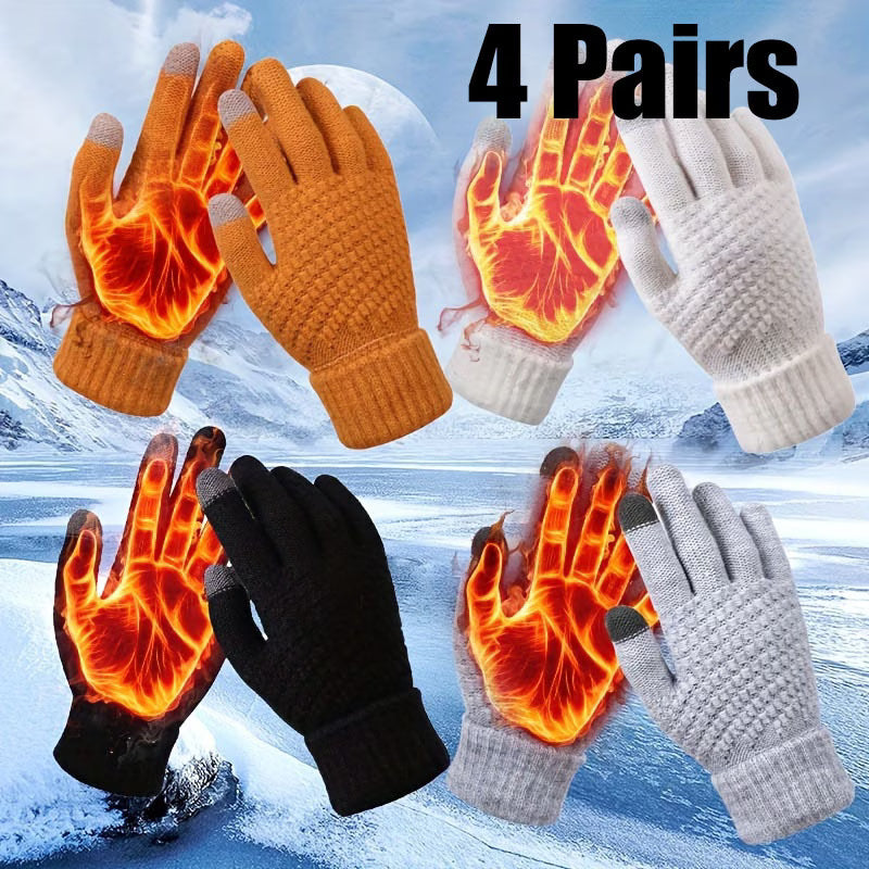 4 Pairs Women Winter Touchscreen Gloves Warm Plush Lined Driving Cycling Gloves-1