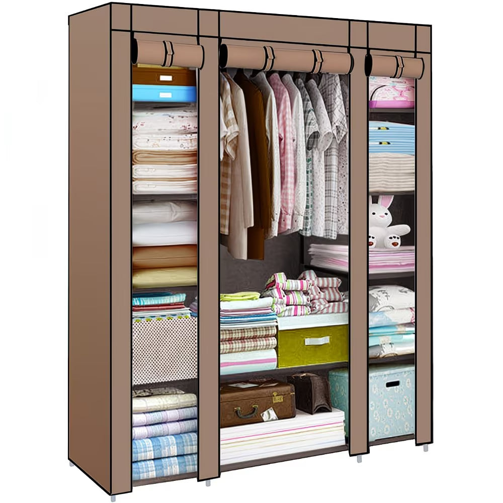 Fabric Canvas Wardrobe with Hanging Rail – Foldable Clothes Storage Cupboard for Bedroom-4