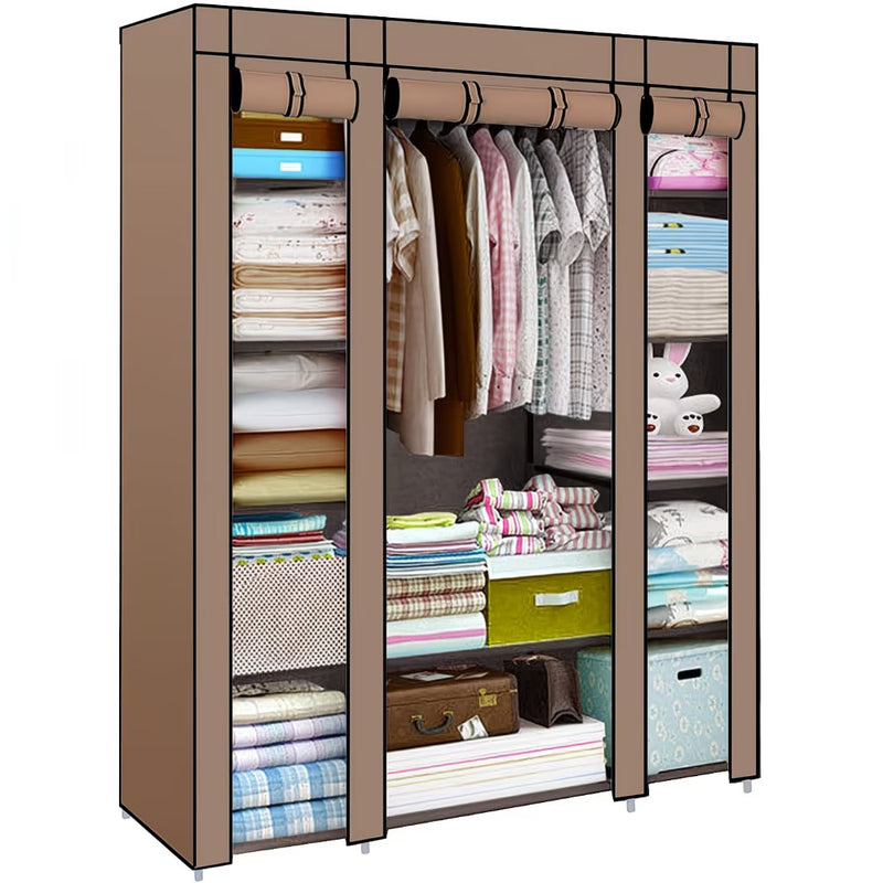 Fabric Canvas Wardrobe with Hanging Rail – Foldable Clothes Storage Cupboard for Bedroom-4