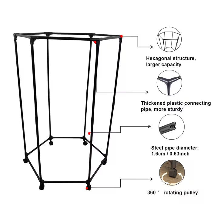 360° Rotatable Large Clothes Drying Rack with Wheels – Space-Saving Metal Laundry Hanger Stand-3