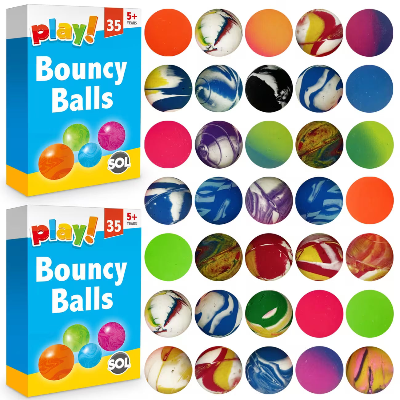 35 or 70 Pack Rubber Bouncy Balls 24mm Kids Party Bag Fillers Colourful High Bounce Toy Set-13
