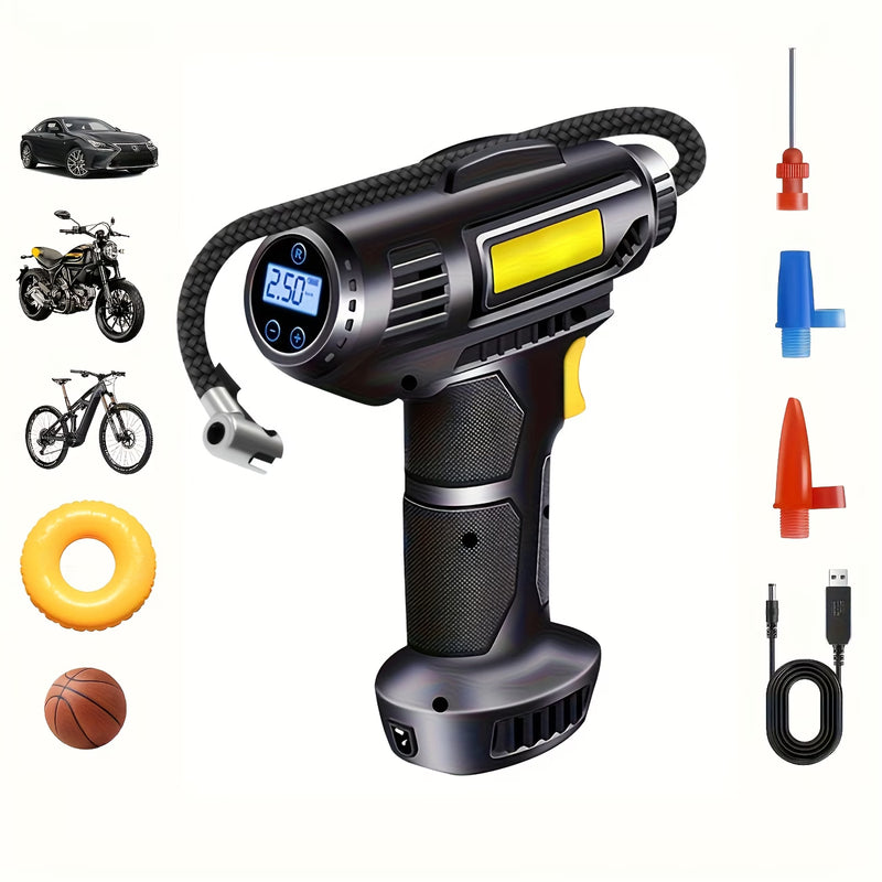 Cordless Tire Inflator Air Pump Portable Compressor with Digital Gauge LED USB-C for Car Bike-1