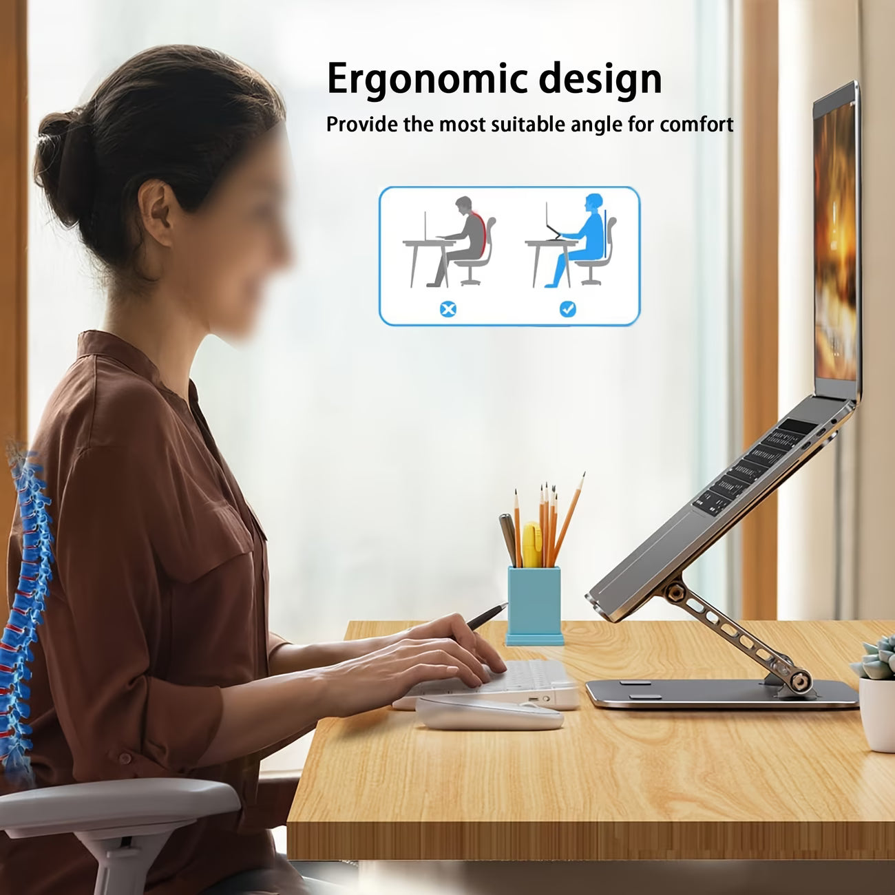 Adjustable Foldable Laptop Stand Portable Ergonomic Riser for 10-15.6 Inch Laptops Ventilated Cooling-4