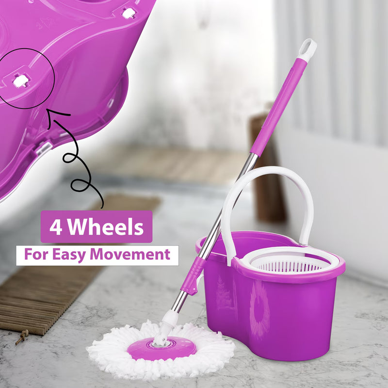 360° Spin Mop & Bucket Set with Wringer – Easy Wring Floor Cleaning System, Reusable Microfiber Mop Heads for Home, Bathroom & Kitchen-12