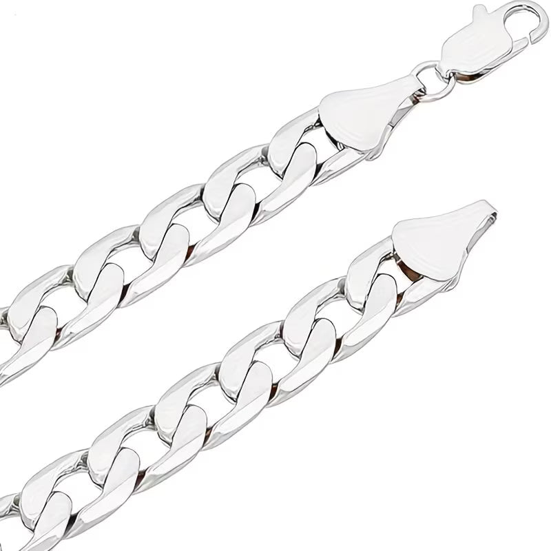 925 Sterling Silver Cuban Chain Necklace & Bracelet Set – 9mm Polished Flat Link Unisex Streetwear Jewelry with Gift Box-5
