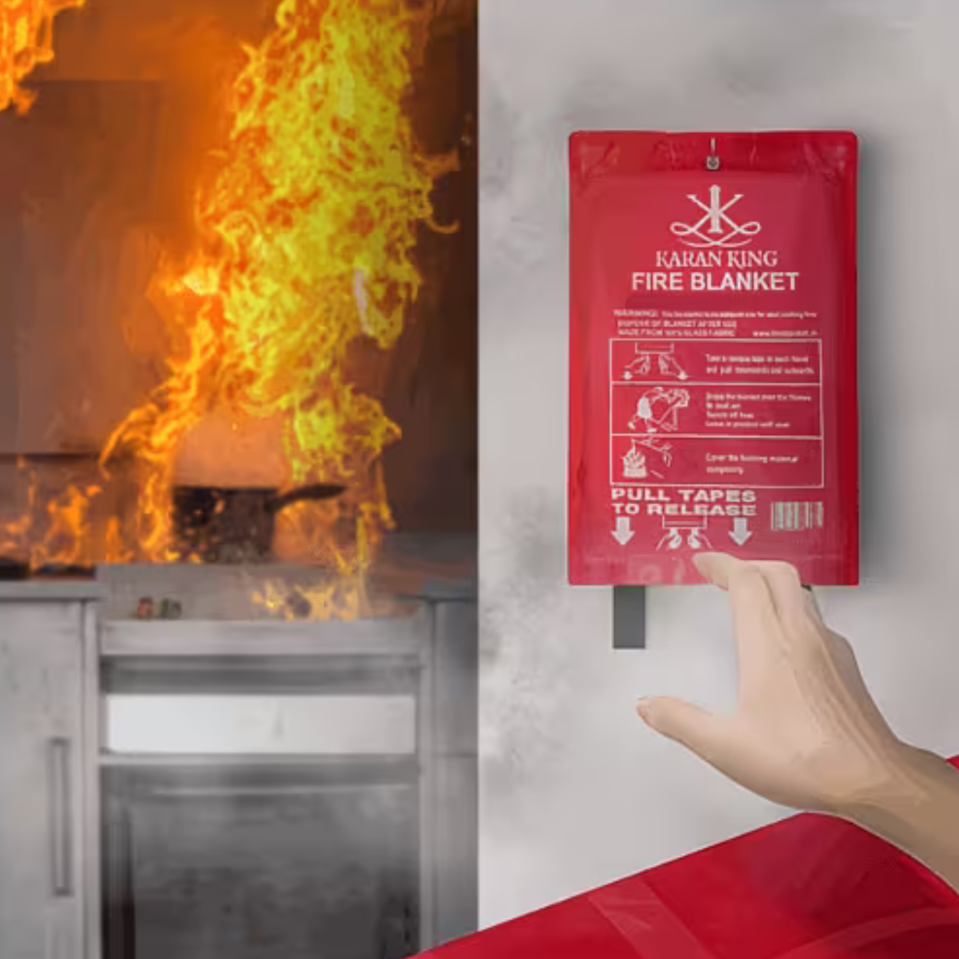 1m x 1m Fire Blanket with Soft Case & Pull Loops – Quick Release Fire Safety Blanket for Home & Kitchen-4