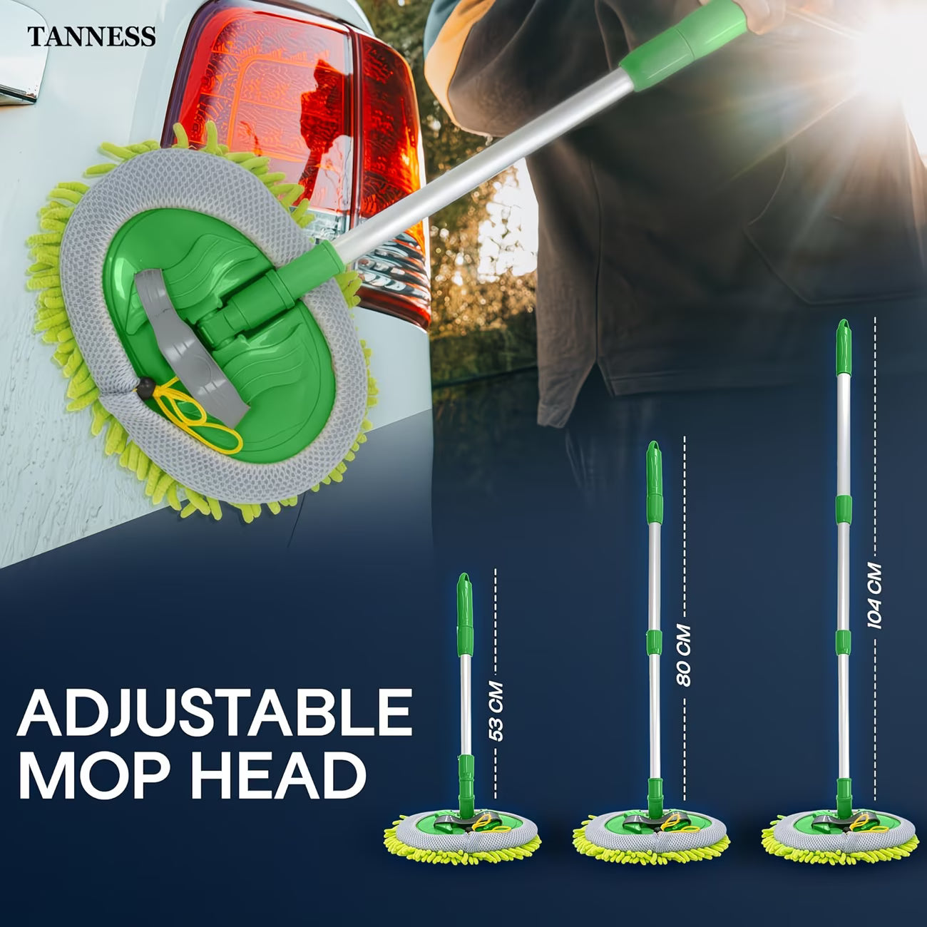 TANNESS Caravan Car Wash Mop Kit – Extendable Handle, Scratch-Free Microfibre Mop with 2 Heads-8