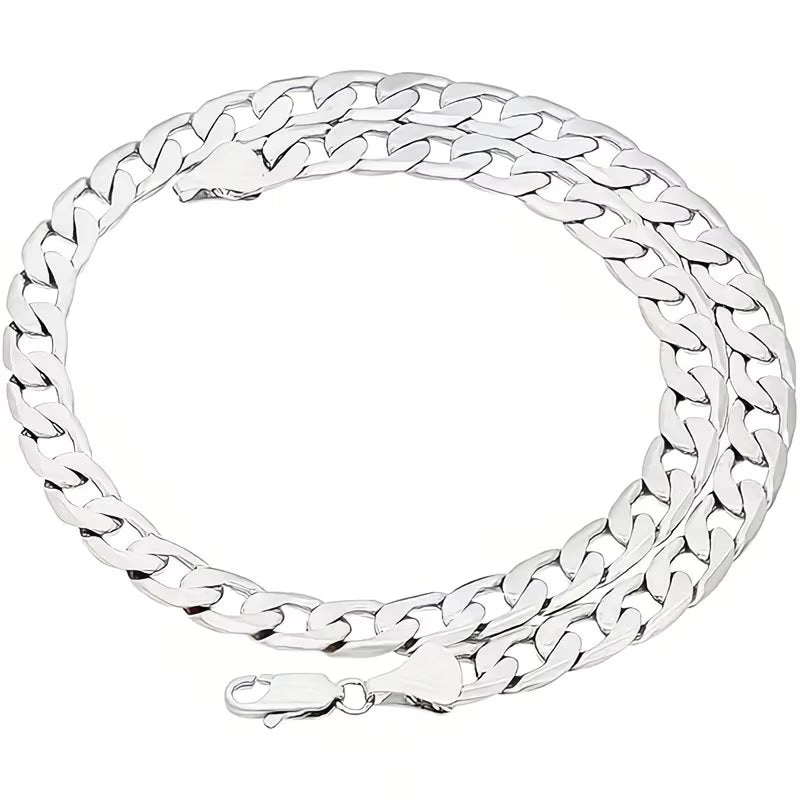 925 Sterling Silver Cuban Chain Necklace & Bracelet Set – 9mm Polished Flat Link Unisex Streetwear Jewelry with Gift Box-3