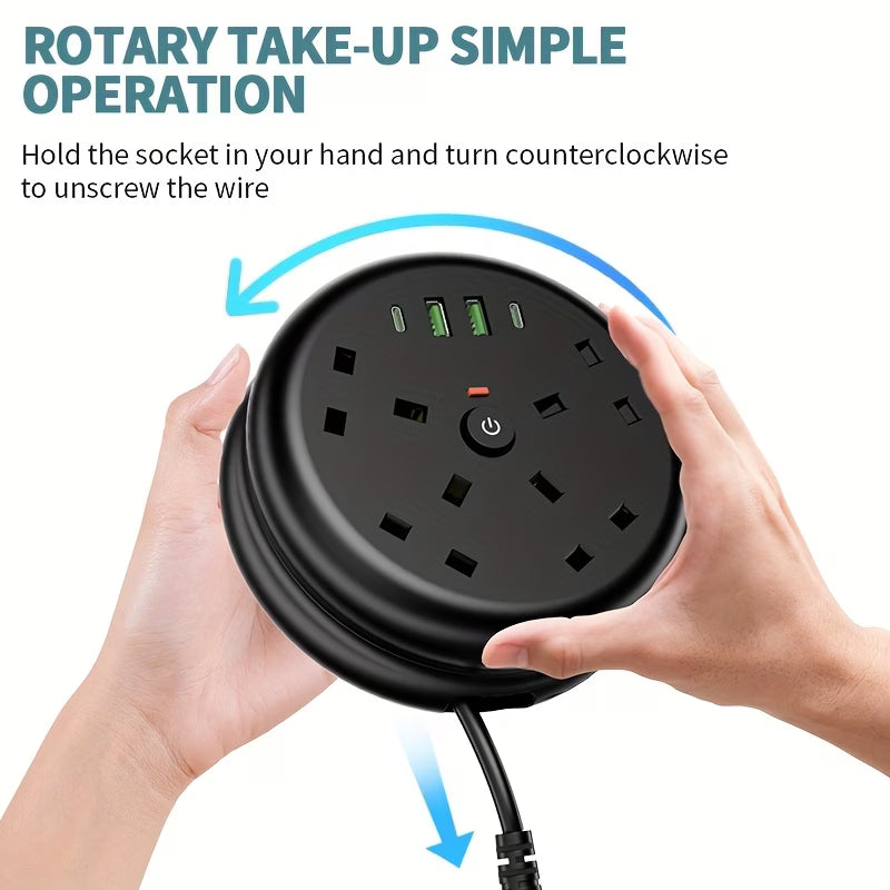 8 in 1 Power Strip Surge Protector 4 Sockets 4 USB Ports 2m Retractable Cord 13A 3250W Extension Lead-7