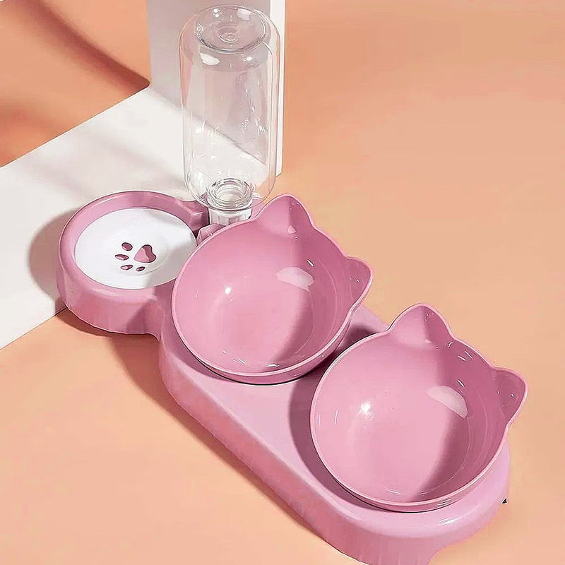 3-in-1 Raised Cat Bowl with Automatic Water Dispenser 500ml – Double Pet Food Bowls for Cats & Small Dogs-11