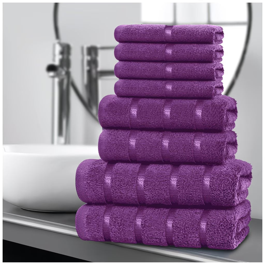 Cotton Towel Set 8-Piece – Quick Drying & Highly Absorbent, Face Hand & Bath Towels, Boston Design, Machine Washable