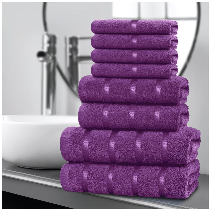Cotton Towel Set 8-Piece – Quick Drying & Highly Absorbent, Face Hand & Bath Towels, Boston Design, Machine Washable-1