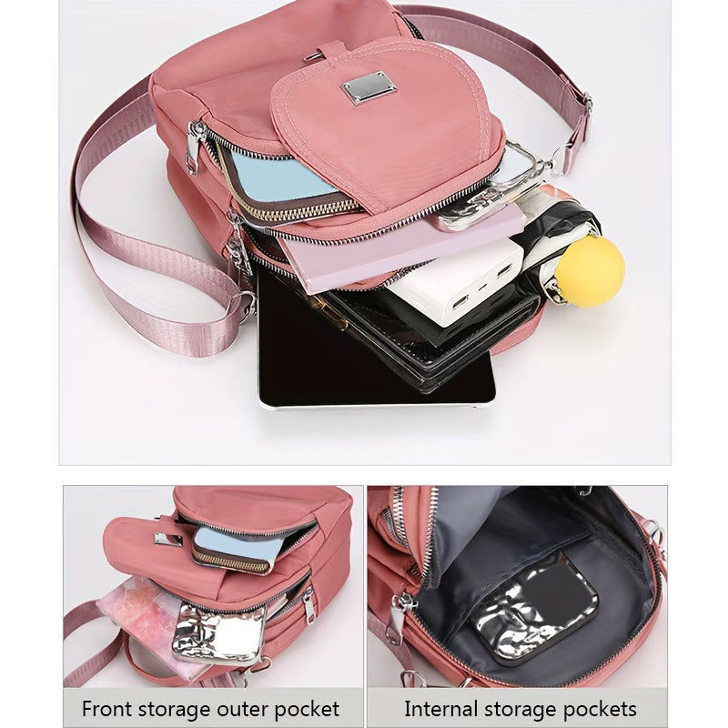Women Oxford Crossbody Bag Solid Color Shoulder Messenger Phone Purse with Zipper - coffee-5