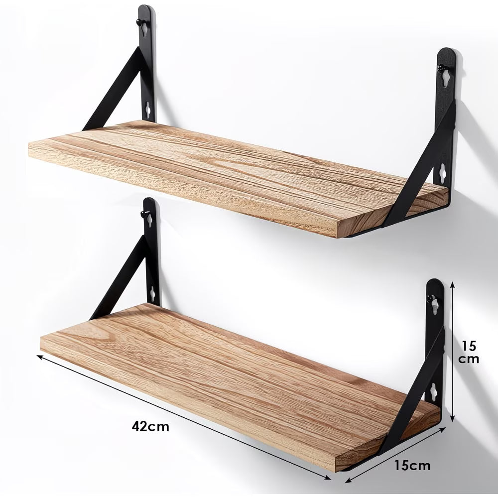 Set of 4 Rustic Floating Wall Shelves 17in – Wooden Storage Shelves with Metal Brackets-3