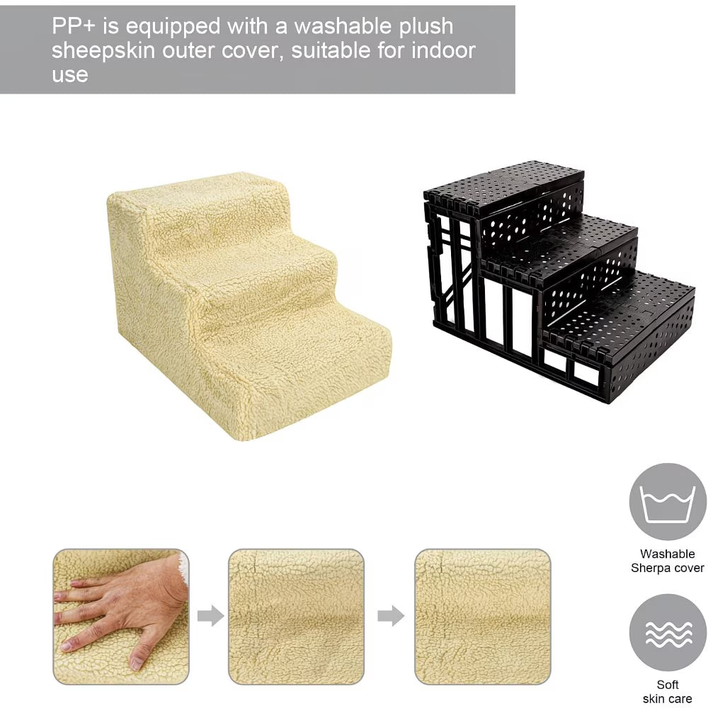 3-Step Dog Stairs for Bed – Non-Slip Pet Steps with Washable Plush Cover, Pet Ladder for Dogs & Cats-4