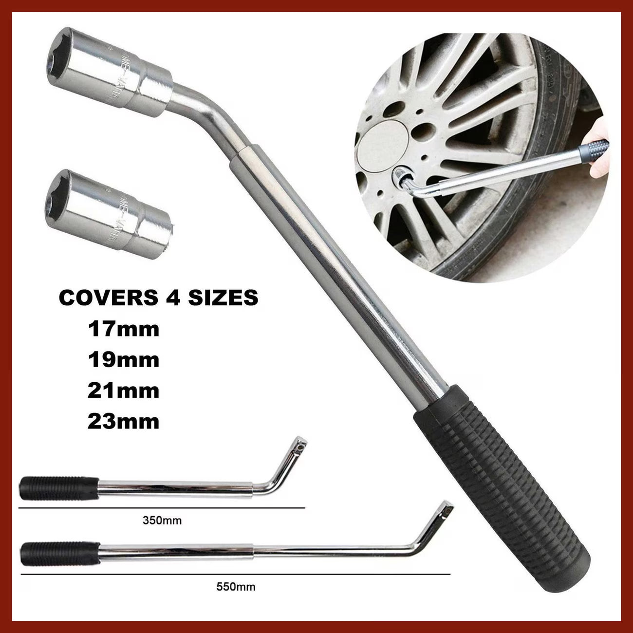 4 Way Telescopic Wheel Brace Tyre Nut Wrench 17 19 21 23mm Extendable Lug Wrench Tool