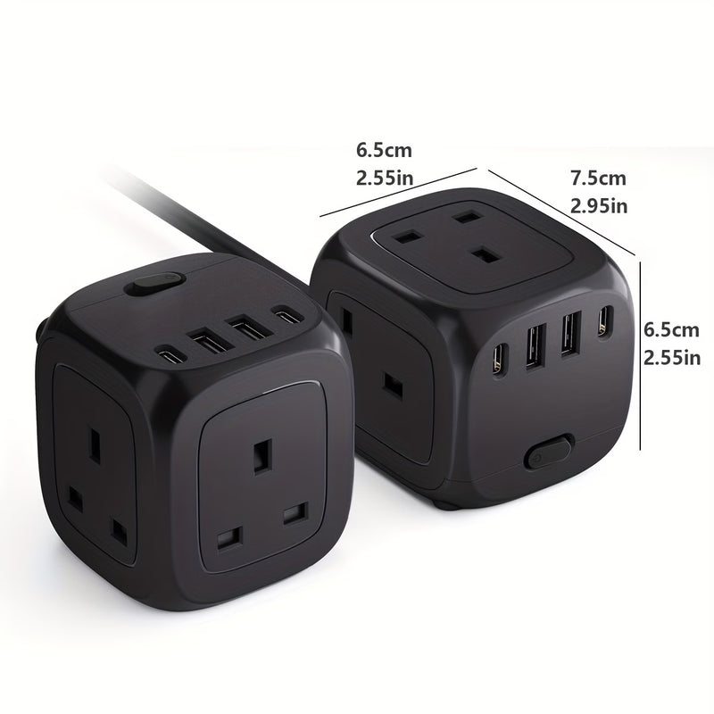 HULKER P34 UK Extension Lead 3 Way Power Strip with 4 USB Ports 13A Surge Protector 1.5m Cable-3