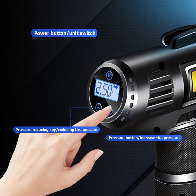 Cordless Tire Inflator Air Pump Portable Compressor with Digital Gauge LED USB-C for Car Bike-5