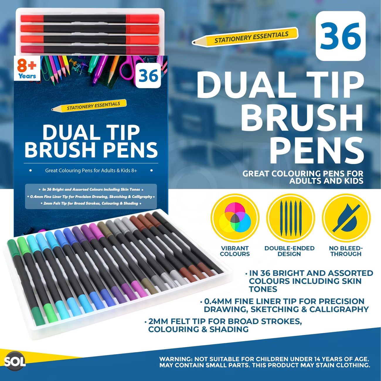 36 Pack Dual Tip Brush Pens – Watercolour Markers for Colouring, Calligraphy & Sketching-7