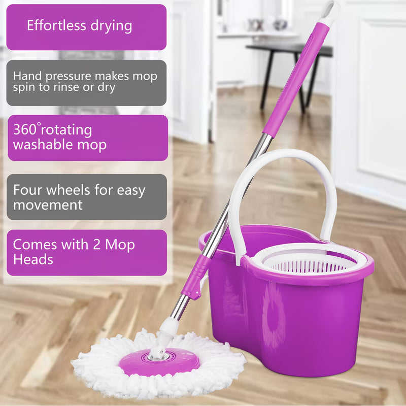 360° Spin Mop & Bucket Set with Wringer – Easy Wring Floor Cleaning System, Reusable Microfiber Mop Heads for Home, Bathroom & Kitchen-14
