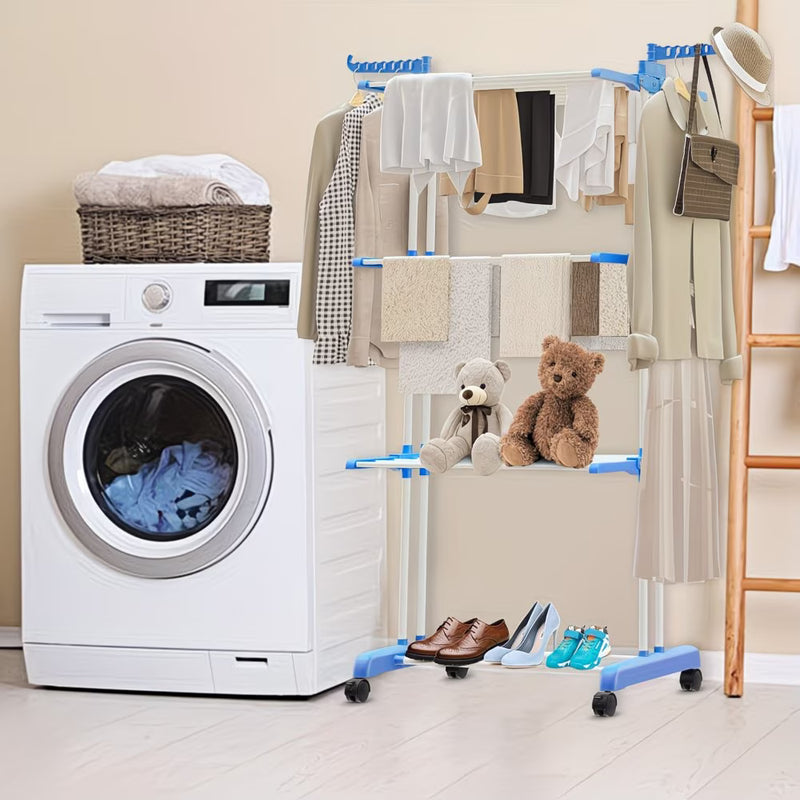 4 Tier Foldable Laundry Airer Rack – Adjustable Stainless Steel Clothes Dryer with Wheels, Heavy Duty Indoor & Outdoor-10