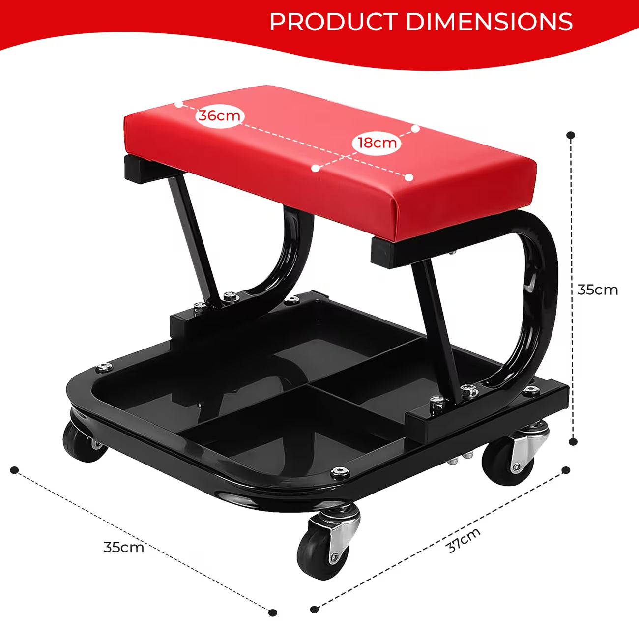 Rolling Mechanic Stool Creeper Seat with Tool Tray 150kg Heavy Duty Garage Workshop Chair Casters-4
