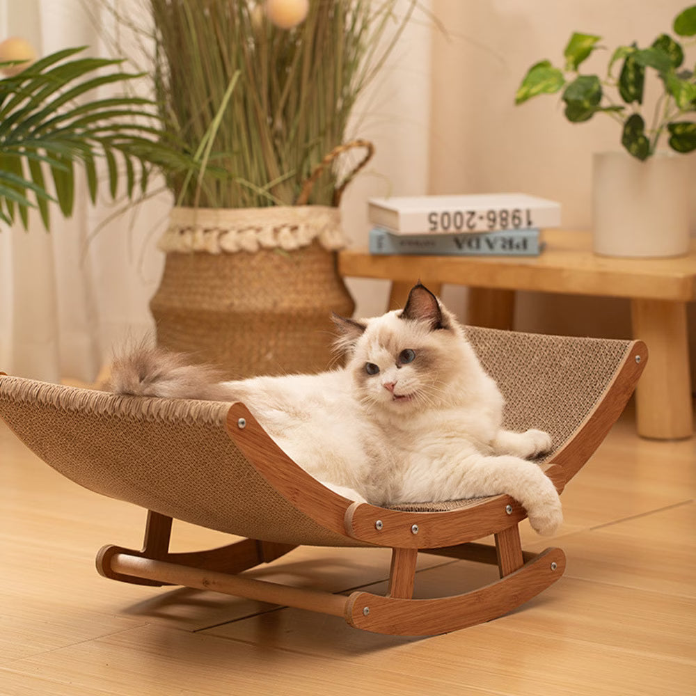 Rocking Chair Cat Scratcher Cardboard Lounge Bed Durable Cat Scratching Board Furniture Protector Brown