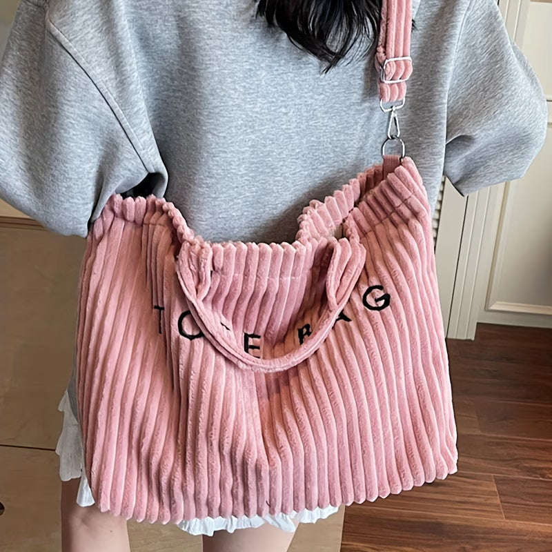 Women Large Capacity Shoulder Tote Bag Soft Solid Color Handbag with Adjustable Strap-5