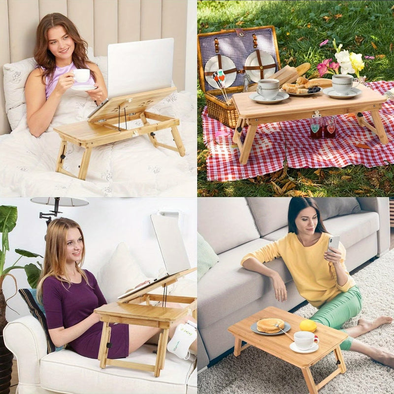 Foldable Bamboo Laptop Bed Table with Drawer – Adjustable Portable Laptop Tray for Bed, Sofa & Breakfast Use (50x30cm)-3
