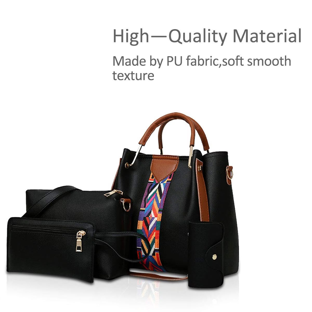 4 Piece Women Handbag Set Faux Leather Tote Shoulder Crossbody Bag Purse Wallet Card Holder-21