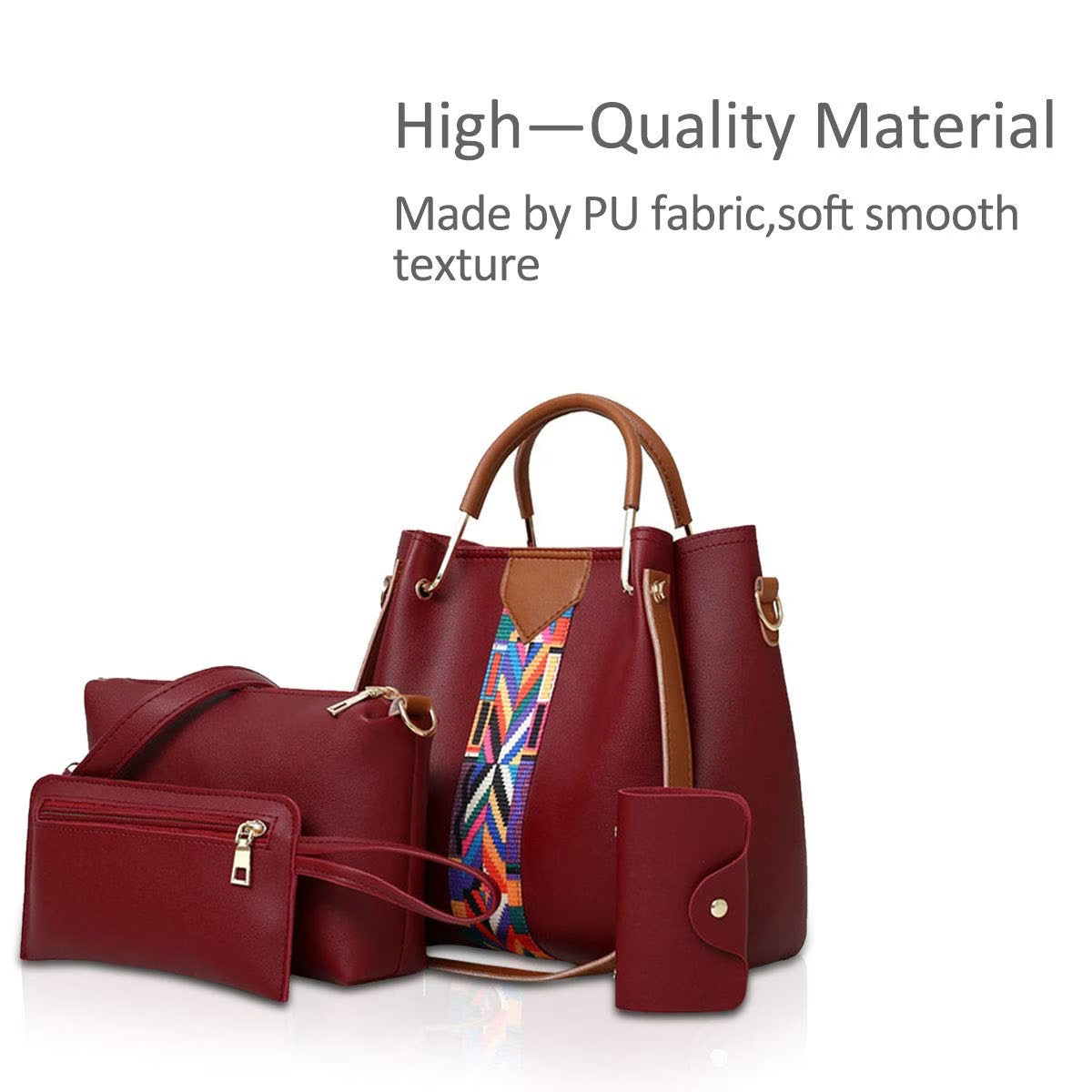 4 Piece Women Handbag Set Faux Leather Tote Shoulder Crossbody Bag Purse Wallet Card Holder-16