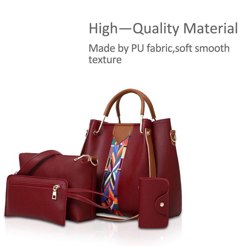 4 Piece Women Handbag Set Faux Leather Tote Shoulder Crossbody Bag Purse Wallet Card Holder-16