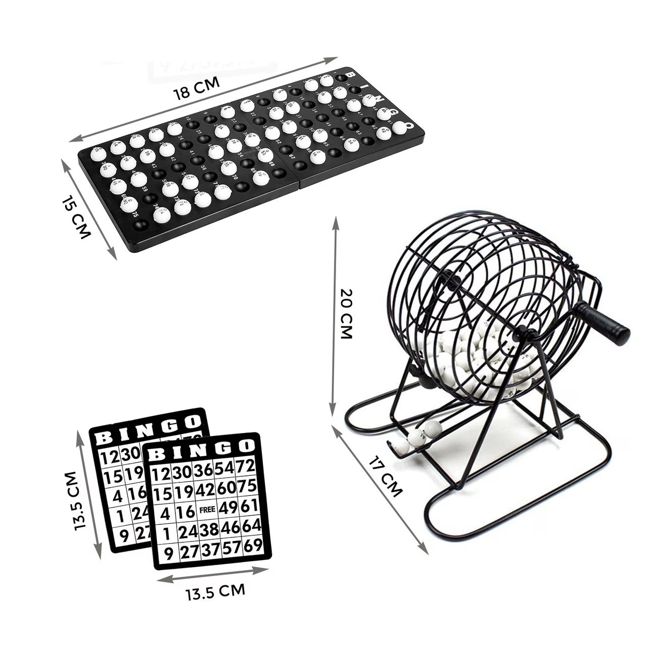 Bingo Game Set Metal Cage with 75 Balls 18 Cards 150 Chips Family Party Game-3