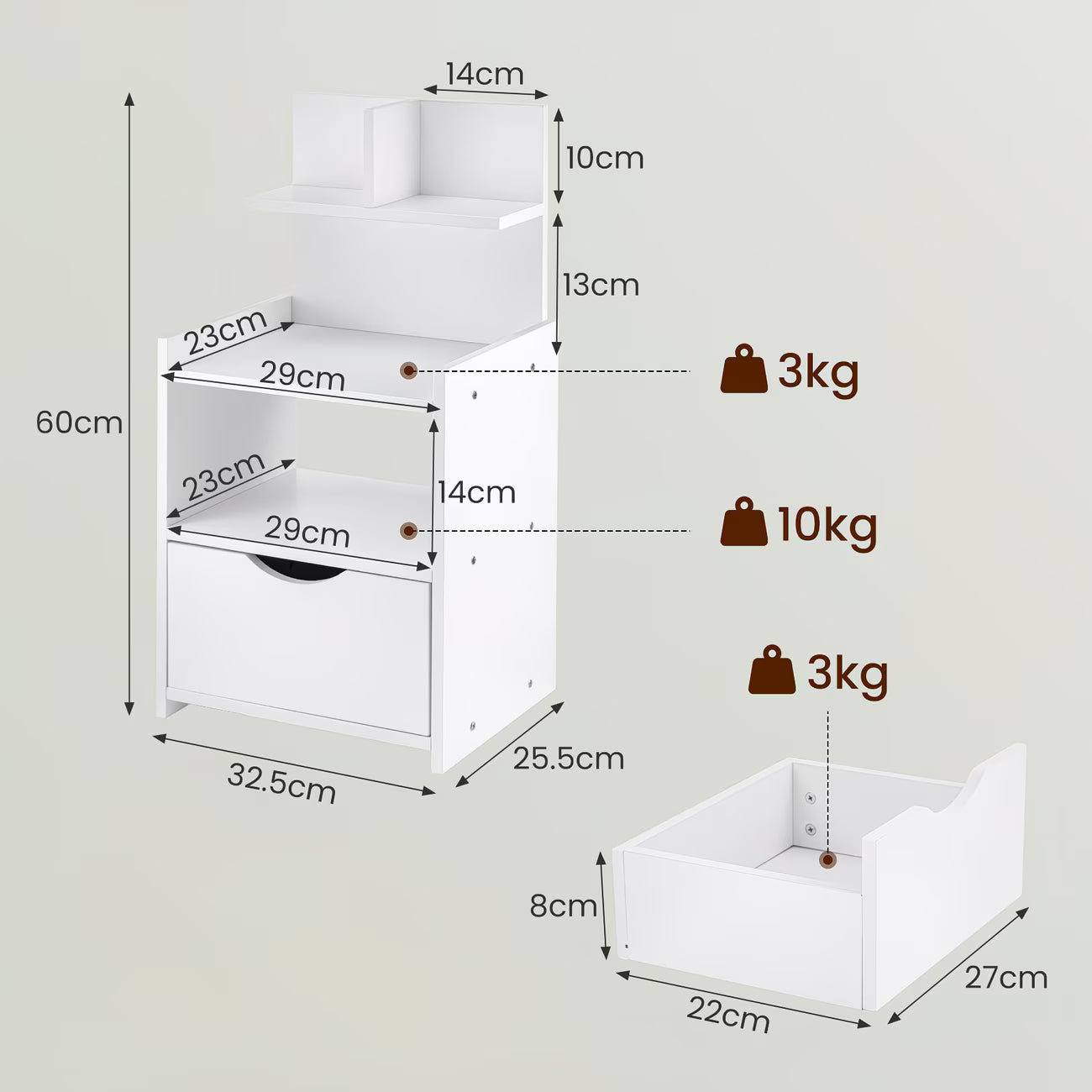 Modern White Wooden Bedside Table with Drawer – Compact Nightstand Storage Cabinet for Bedroom, Bathroom & Living Room-3