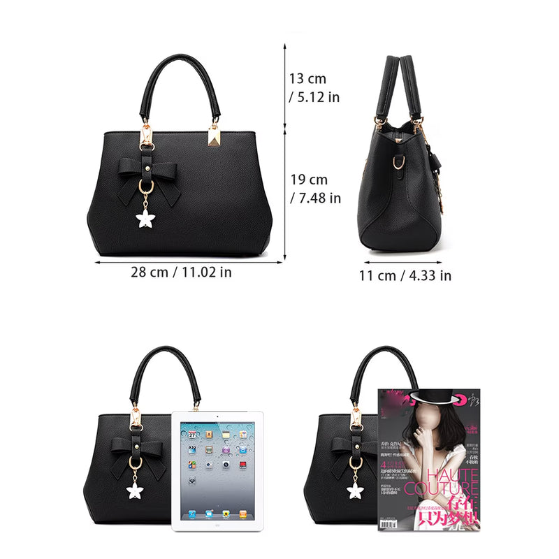 Women’s PU Leather Handbag – Top Handle Shoulder & Crossbody Tote with Metal Pendant-4