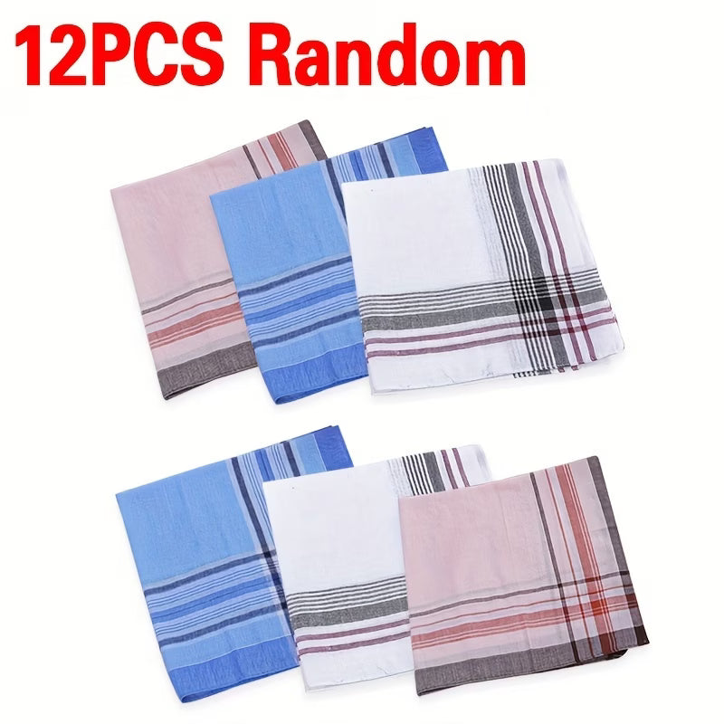 12Pcs Mens Handkerchiefs Gents Hankies Cotton Hankerchiefs Hanky Gift Random UK-8