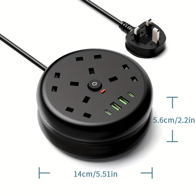 8 in 1 Power Strip Surge Protector 4 Sockets 4 USB Ports 2m Retractable Cord 13A 3250W Extension Lead-3