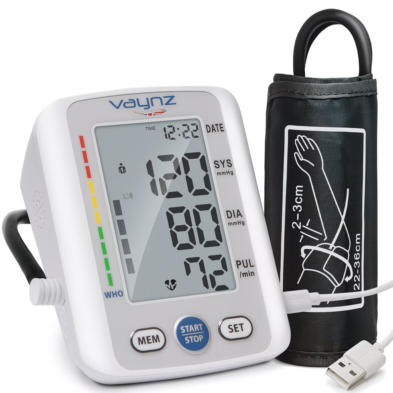 VAYNZ Smart Voice Blood Pressure Monitor Automatic Upper Arm BP Machine with Large Cuff & Memory