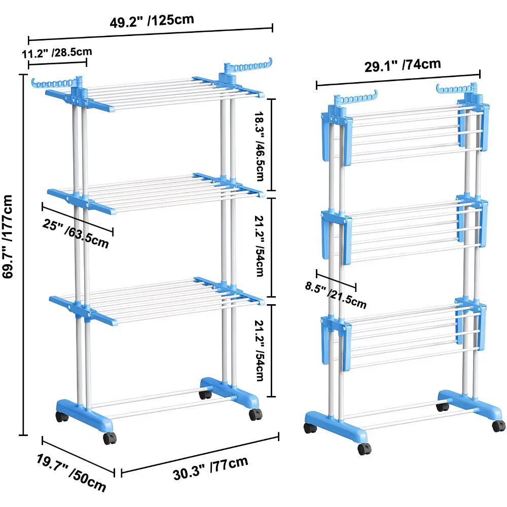 4 Tier Foldable Laundry Airer Rack – Adjustable Stainless Steel Clothes Dryer with Wheels, Heavy Duty Indoor & Outdoor-3
