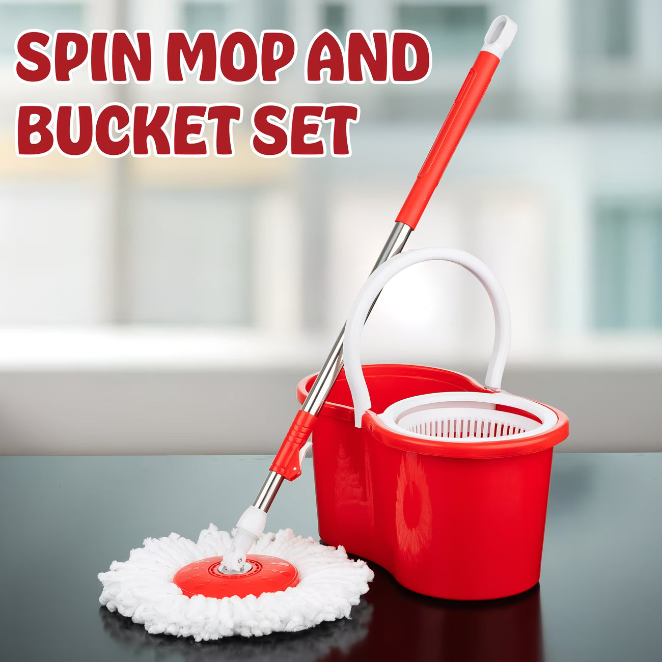 360° Spin Mop & Bucket Set with Wringer – Easy Wring Floor Cleaning System, Reusable Microfiber Mop Heads for Home, Bathroom & Kitchen