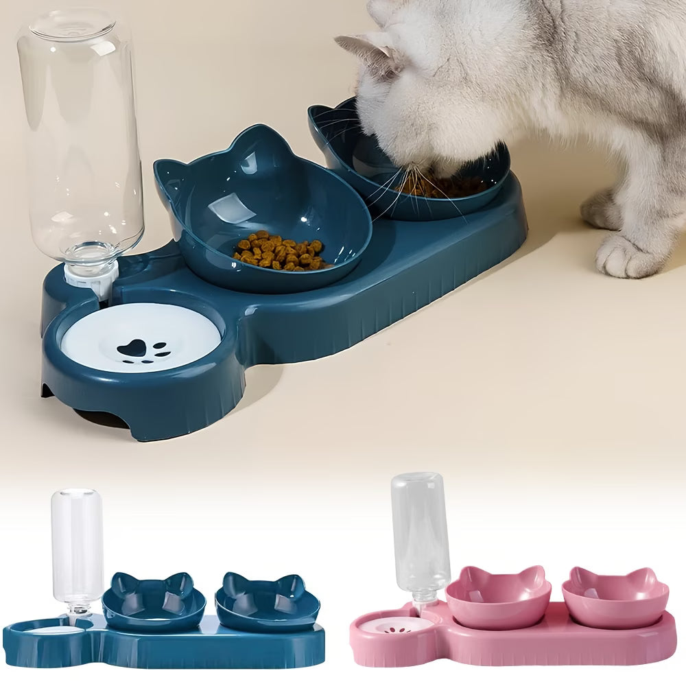 3-in-1 Raised Cat Bowl with Automatic Water Dispenser 500ml – Double Pet Food Bowls for Cats & Small Dogs-1