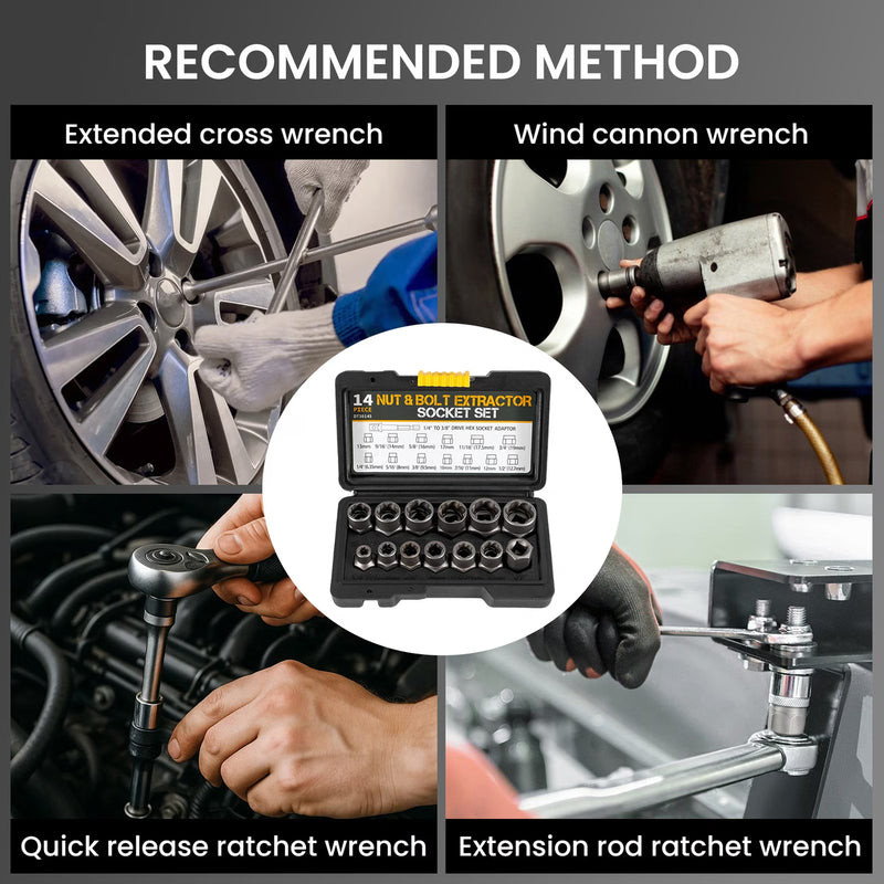 14 Piece Bolt Extractor Socket Set Heavy Duty Cr-Mo Steel Stripped Nut & Screw Remover Kit-2
