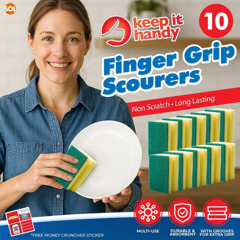 10 Pack Kitchen Scourers with Finger Grip – Non-Scratch Heavy Duty Cleaning Sponges for Dishes, Pots, Pans & Household Surfaces-9