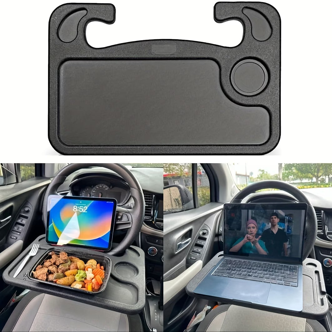 4 in 1 Car Steering Wheel Desk Laptop Stand Tray with Tablet Slot Cup Holders Portable Table