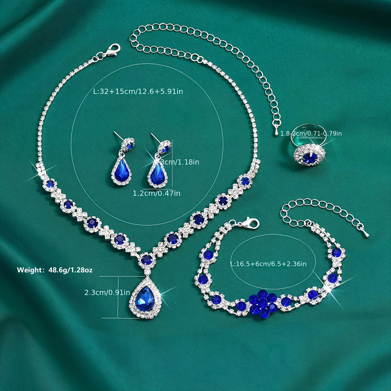 4-Piece Teardrop Jewelry Set for Women – Necklace Earrings Bracelet & Ring Wedding Gift