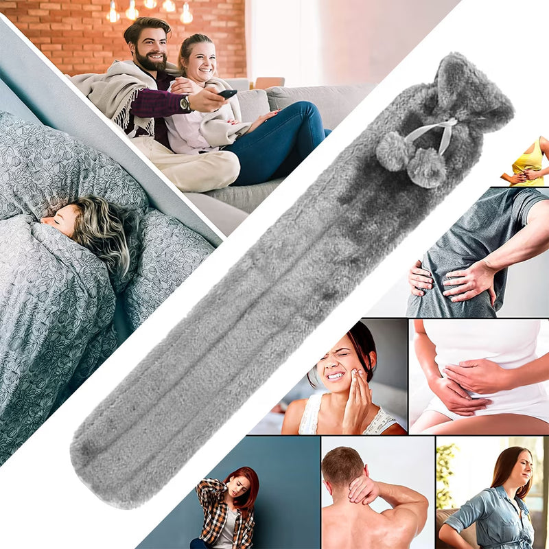 Extra Long Hot Water Bottle 2L (72cm) with Soft Plush Cover – Full Body Heat Wrap for Back, Neck & Pain Relief-5