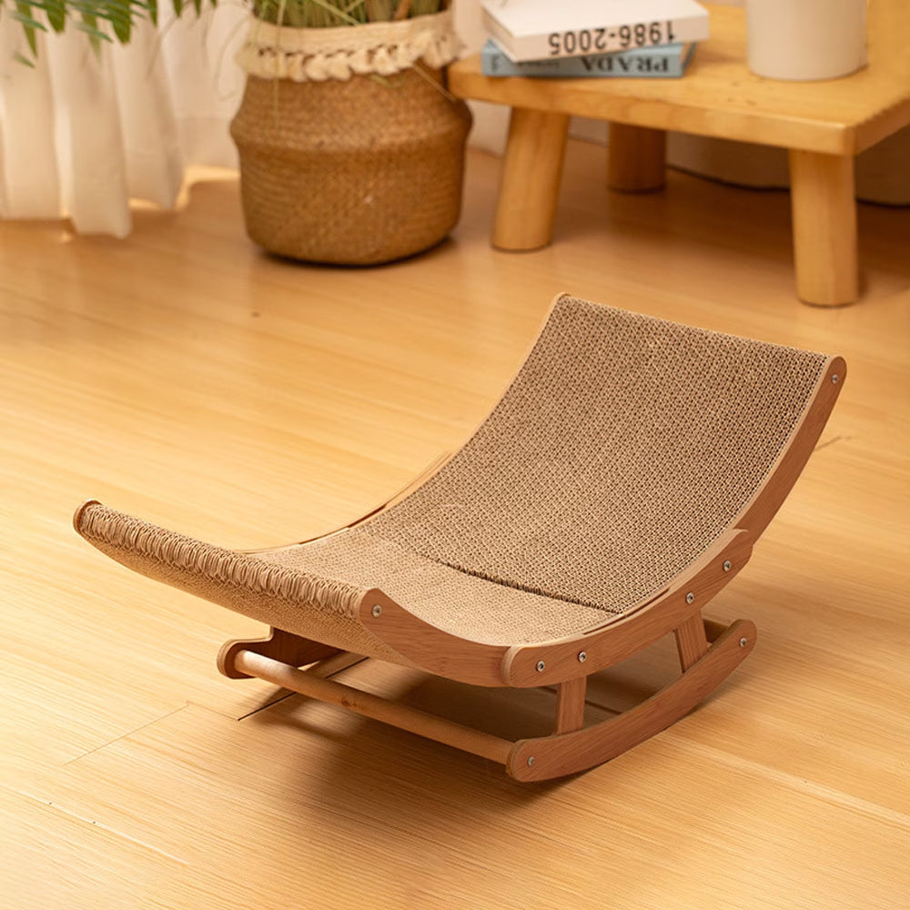 Rocking Chair Cat Scratcher Cardboard Lounge Bed Durable Cat Scratching Board Furniture Protector Brown-7