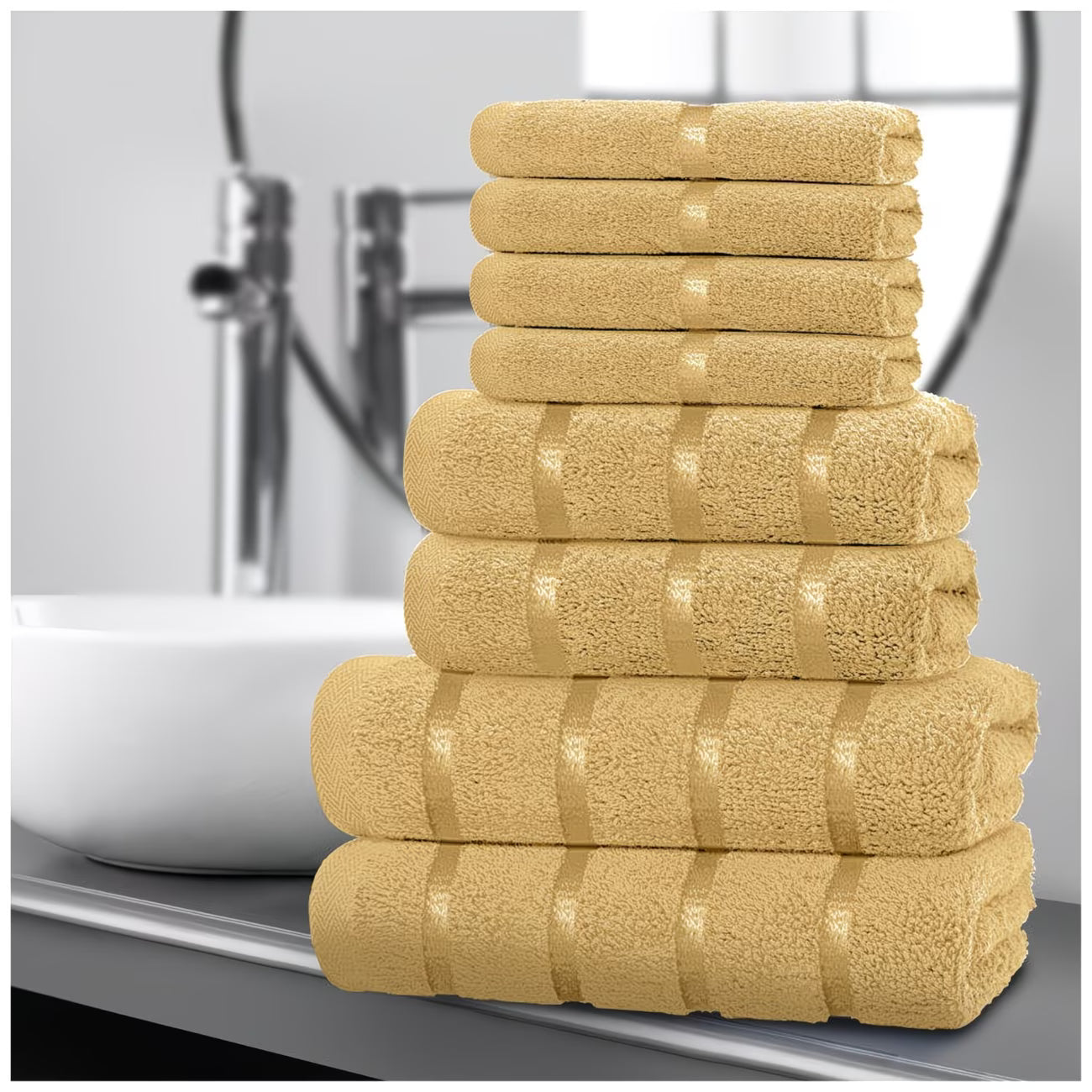 Cotton Towel Set 8-Piece – Quick Drying & Highly Absorbent, Face Hand & Bath Towels, Boston Design, Machine Washable-9
