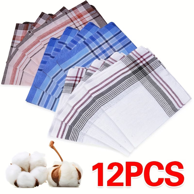 12Pcs Mens Handkerchiefs Gents Hankies Cotton Hankerchiefs Hanky Gift Random UK